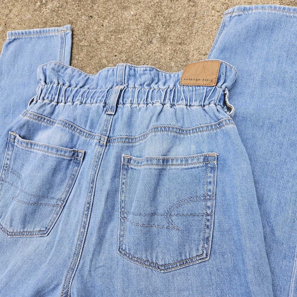 American Eagle Highest Rise Mom Jeans Womens 0 Short Stretch Ruched Waist Baggy